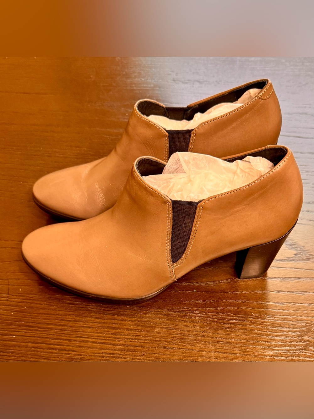 ECCO Women’s EU 39 Brown Leather Chelsea Ankle Booties Block Heel Danish Design